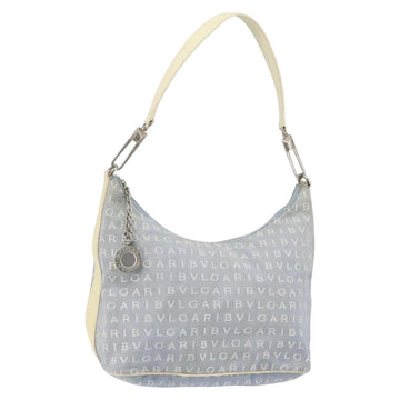 BVLGARI Logo Mania Shoulder Bag Canvas Light Blue Silver Auth 156799