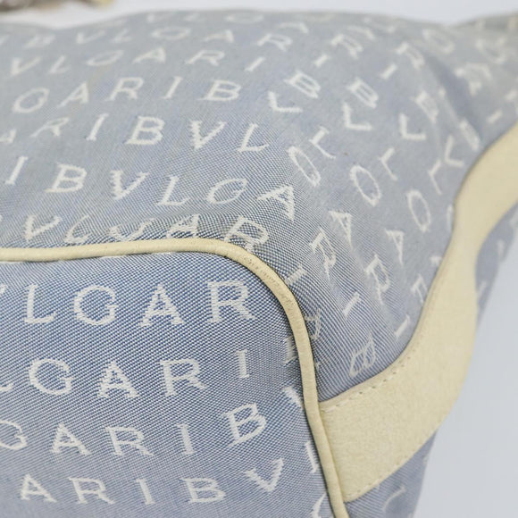 BVLGARI Logo Mania Shoulder Bag Canvas Light Blue Silver Auth 156799