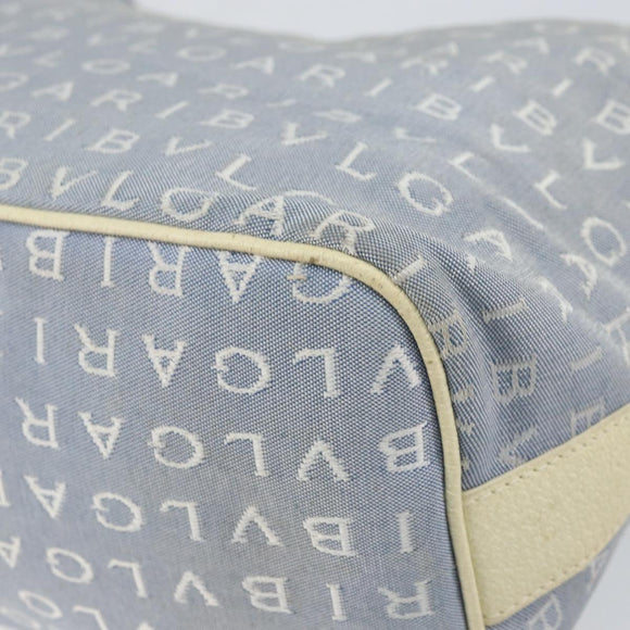 BVLGARI Logo Mania Shoulder Bag Canvas Light Blue Silver Auth 156799