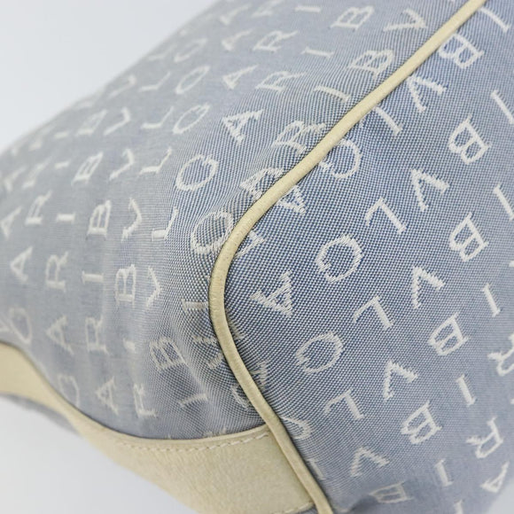 BVLGARI Logo Mania Shoulder Bag Canvas Light Blue Silver Auth 156799