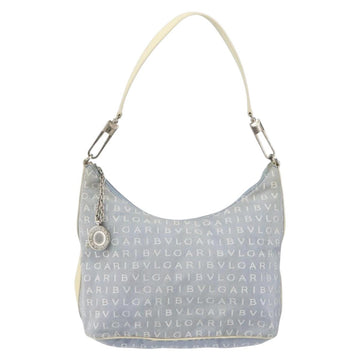 BVLGARI Logo Mania Shoulder Bag Canvas Light Blue Silver Auth 156799 - 0