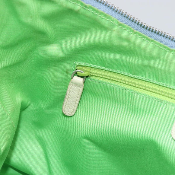 BVLGARI Logo Mania Shoulder Bag Canvas Light Blue Silver Auth 156799