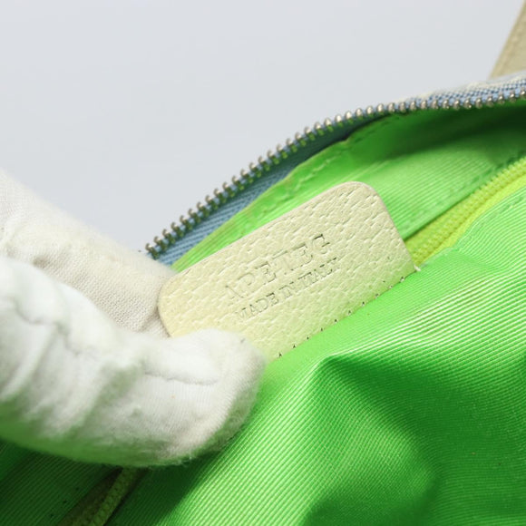 BVLGARI Logo Mania Shoulder Bag Canvas Light Blue Silver Auth 156799