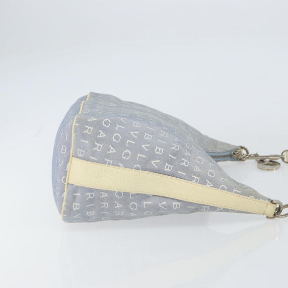 BVLGARI Logo Mania Shoulder Bag Canvas Light Blue Silver Auth 156799