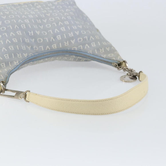 BVLGARI Logo Mania Shoulder Bag Canvas Light Blue Silver Auth 156799