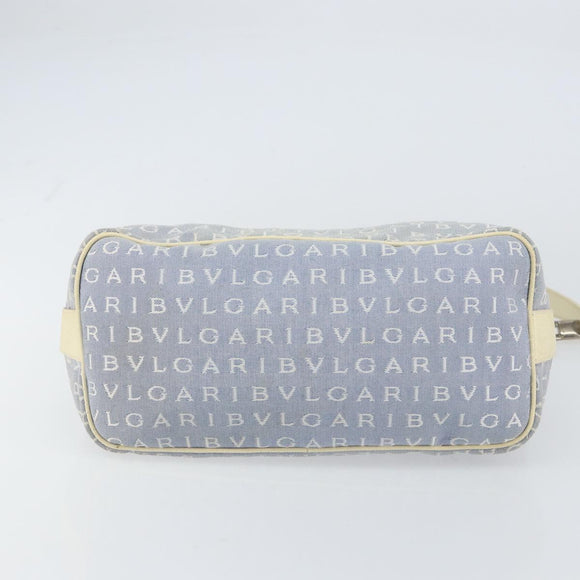 BVLGARI Logo Mania Shoulder Bag Canvas Light Blue Silver Auth 156799