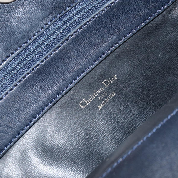 Christian Dior Shoulder Bag Leather Navy Gold Auth 156800