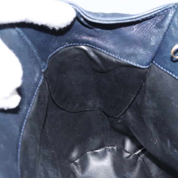 Christian Dior Shoulder Bag Leather Navy Gold Auth 156800