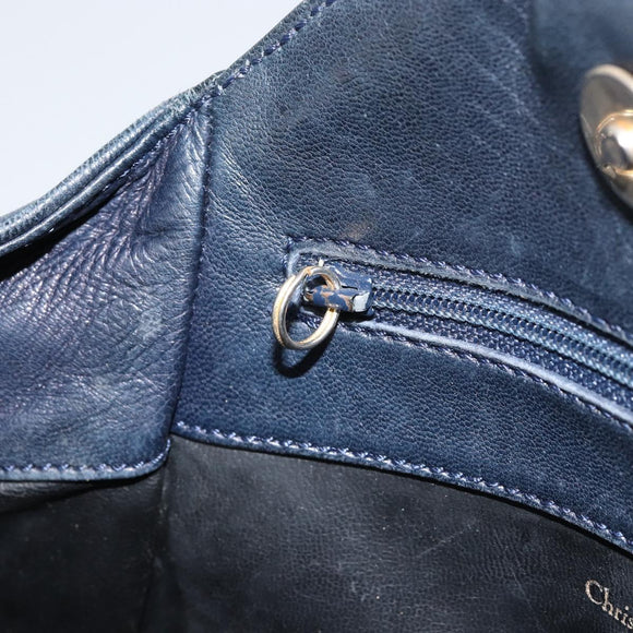 Christian Dior Shoulder Bag Leather Navy Gold Auth 156800