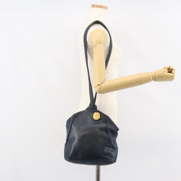 Christian Dior Shoulder Bag Leather Navy Gold Auth 156800