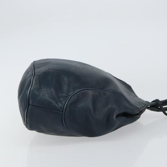 Christian Dior Shoulder Bag Leather Navy Gold Auth 156800