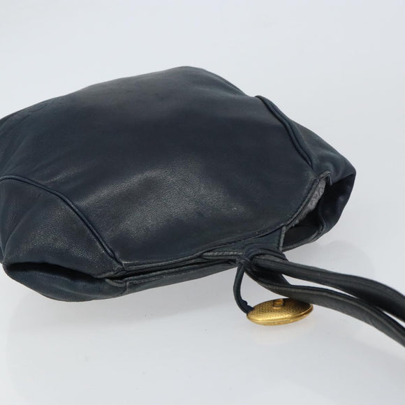 Christian Dior Shoulder Bag Leather Navy Gold Auth 156800