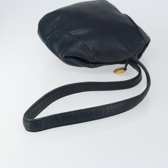 Christian Dior Shoulder Bag Leather Navy Gold Auth 156800