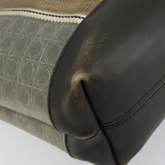 Salvatore Ferragamo Gancini Tote Bag Leather Brown Silver Auth 156802