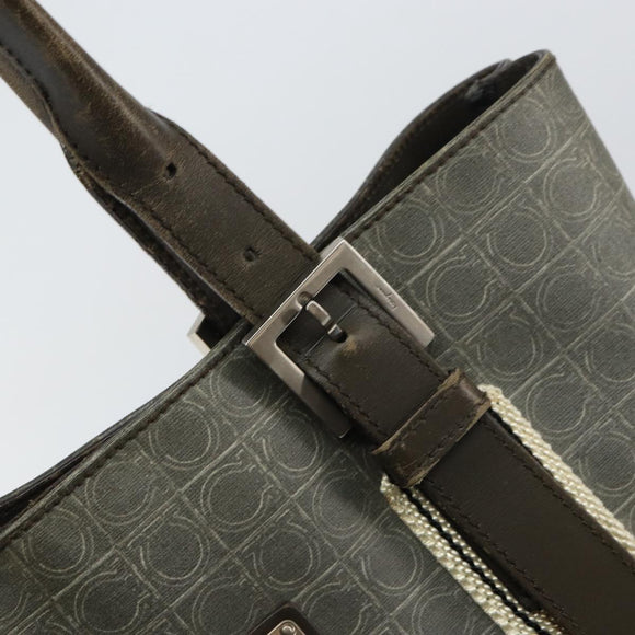 Salvatore Ferragamo Gancini Tote Bag Leather Brown Silver Auth 156802