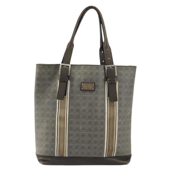 Salvatore Ferragamo Gancini Tote Bag Leather Brown Silver Auth 156802
