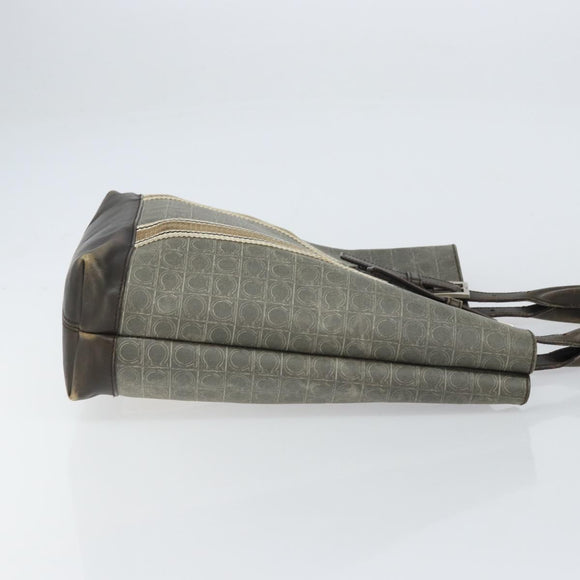 Salvatore Ferragamo Gancini Tote Bag Leather Brown Silver Auth 156802