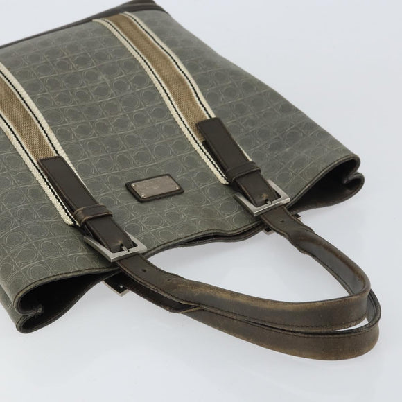 Salvatore Ferragamo Gancini Tote Bag Leather Brown Silver Auth 156802