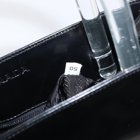 PRADA Hand Bag Enamel Black Auth 156803