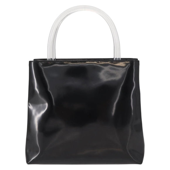 PRADA Hand Bag Enamel Black Auth 156803