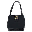 SAINT LAURENT Hand Bag Canvas Leather Black Gold Auth 156805-13