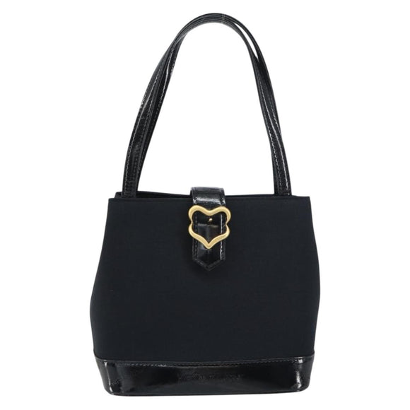 SAINT LAURENT Hand Bag Canvas Leather Black Gold Auth 156805