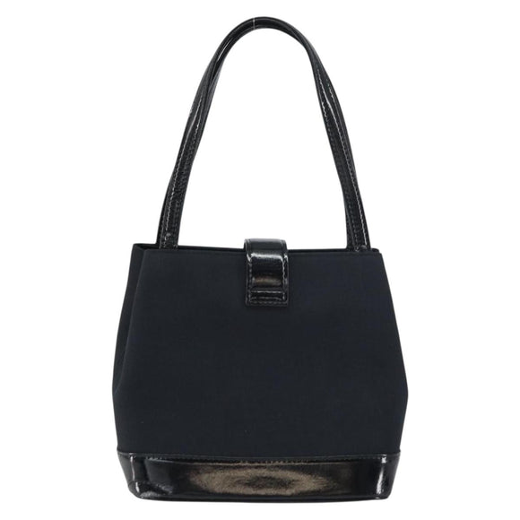 SAINT LAURENT Hand Bag Canvas Leather Black Gold Auth 156805