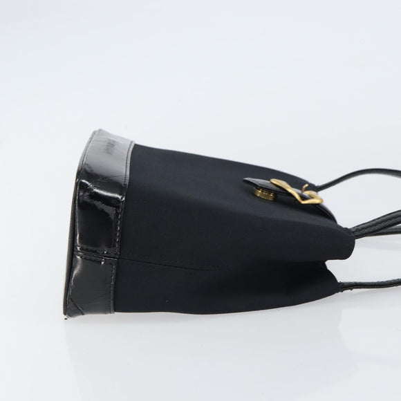 SAINT LAURENT Hand Bag Canvas Leather Black Gold Auth 156805