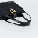 SAINT LAURENT Hand Bag Canvas Leather Black Gold Auth 156805-7