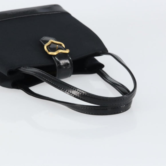 SAINT LAURENT Hand Bag Canvas Leather Black Gold Auth 156805