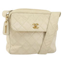 CHANEL Matelasse Shoulder Bag Lamb Skin White Gold CC Auth 156813-1