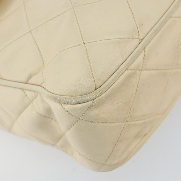 CHANEL Matelasse Shoulder Bag Lamb Skin White Gold CC Auth 156813