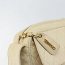 CHANEL Matelasse Shoulder Bag Lamb Skin White Gold CC Auth 156813-15