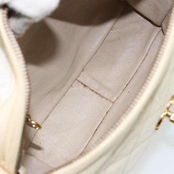 CHANEL Matelasse Shoulder Bag Lamb Skin White Gold CC Auth 156813