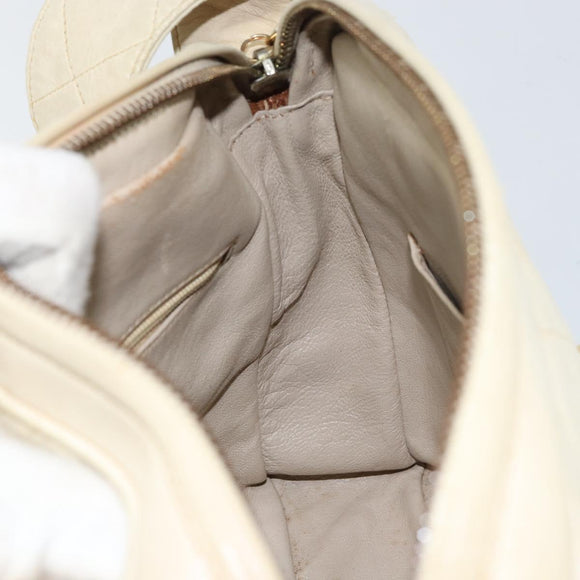 CHANEL Matelasse Shoulder Bag Lamb Skin White Gold CC Auth 156813