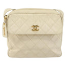 CHANEL Matelasse Shoulder Bag Lamb Skin White Gold CC Auth 156813-2