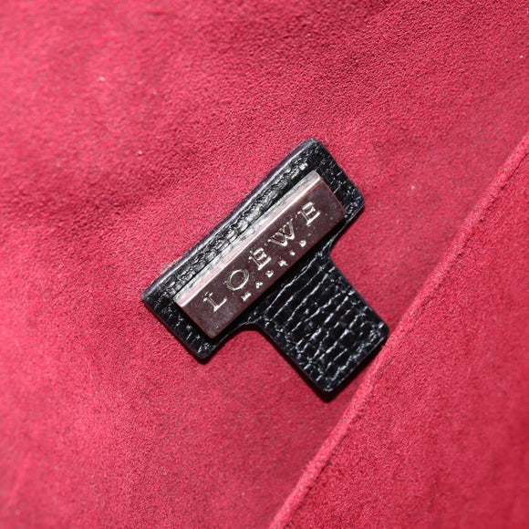 LOEWE Hand Bag Leather 2way Black Silver Auth 156814