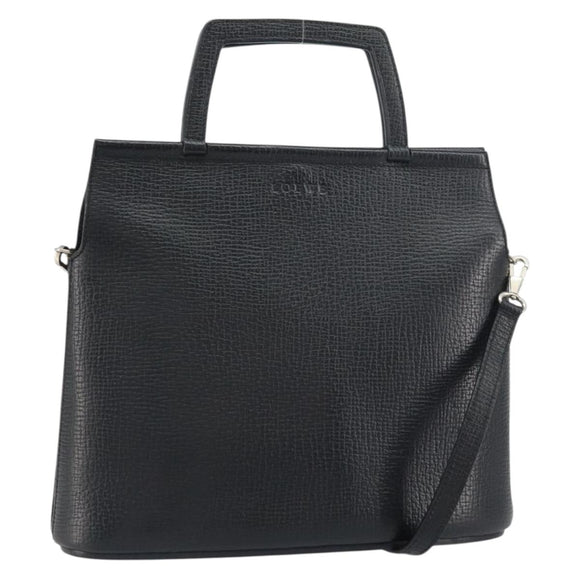 LOEWE Handtasche Leder 2-Wege Schwarz Silber Auth 156814