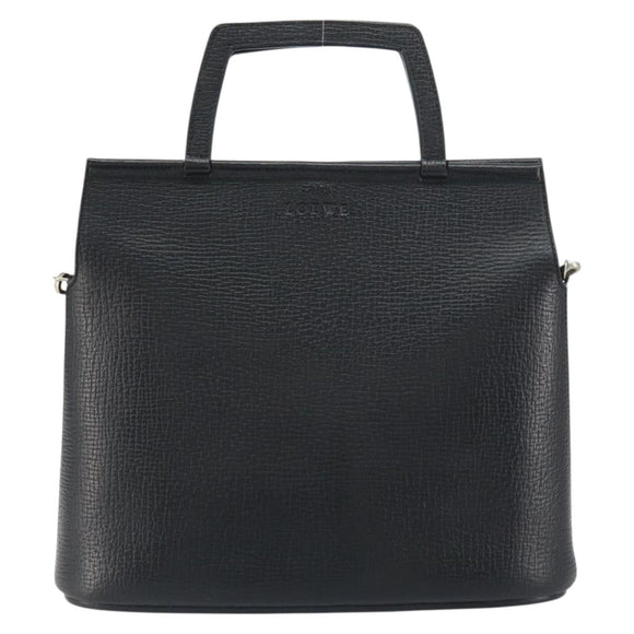 LOEWE Handtasche Leder 2-Wege Schwarz Silber Auth 156814