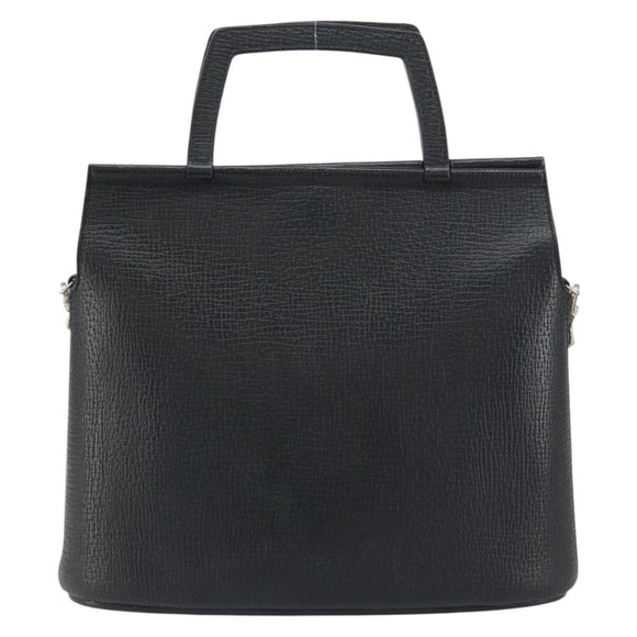 LOEWE Handtasche Leder 2-Wege Schwarz Silber Auth 156814