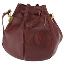 CARTIER Must Line Shoulder Bag Leather Bordeaux Gold Auth 156815-1
