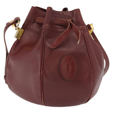 CARTIER Must Line Shoulder Bag Leather Bordeaux Gold Auth 156815