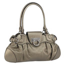 Salvatore Ferragamo Gancini Hand Bag Leather Silver Auth 156816-1