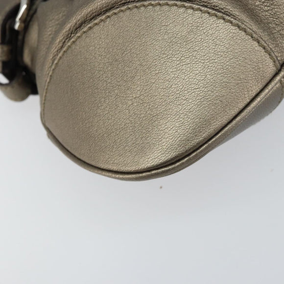 Salvatore Ferragamo Gancini Hand Bag Leather Silver Auth 156816