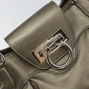 Salvatore Ferragamo Gancini Hand Bag Leather Silver Auth 156816-15