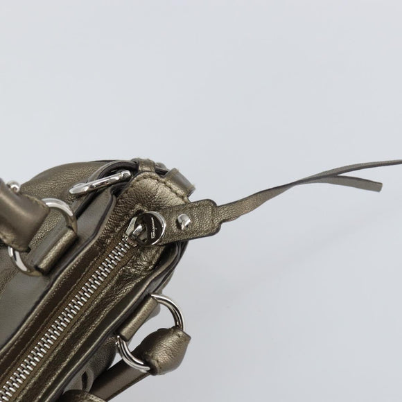 Salvatore Ferragamo Gancini Hand Bag Leather Silver Auth 156816