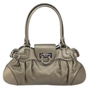 Salvatore Ferragamo Gancini Hand Bag Leather Silver Auth 156816-2