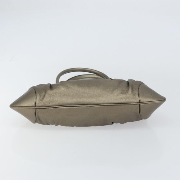 Salvatore Ferragamo Gancini Hand Bag Leather Silver Auth 156816