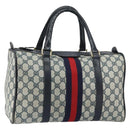 GUCCI GG Supreme Sherry Line Boston Bag PVC Navy Gold Auth 156820-1