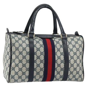 GUCCI GG Supreme Sherry Line Boston Bag PVC Navy Gold Auth 156820